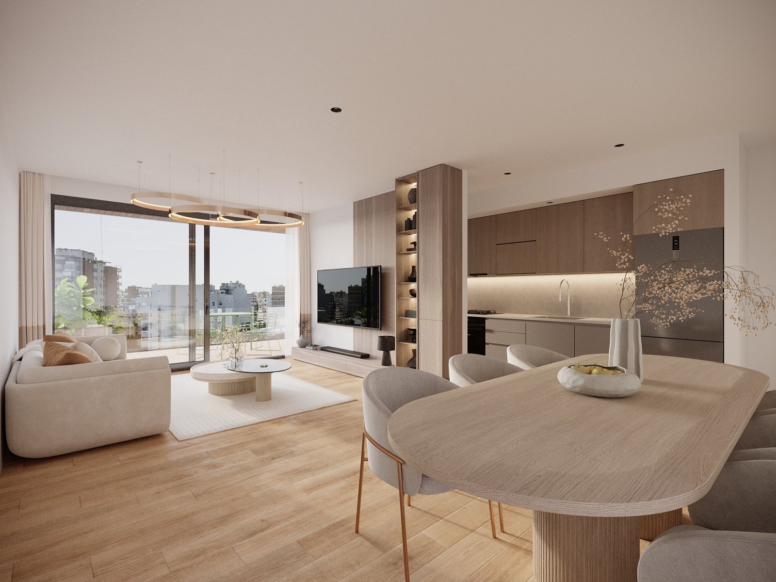 Interior de living y comedor con diseño moderno